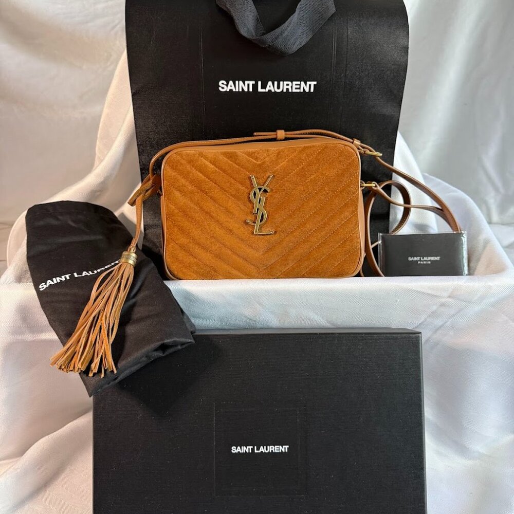 Saint Laurent Lou Camera Bag – Camel Suede with Gold Hardware